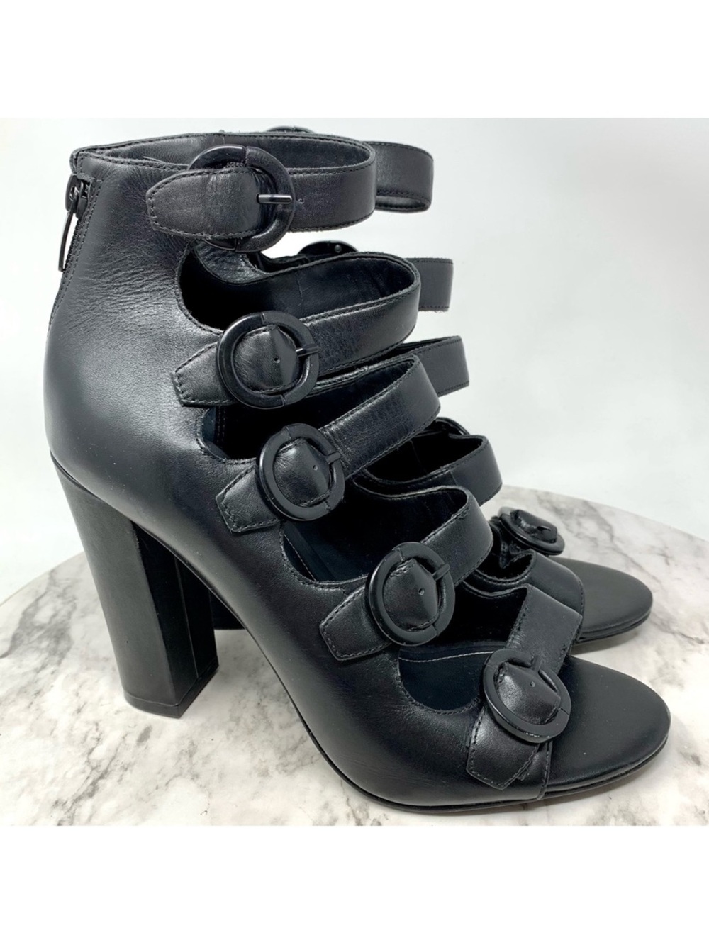 Kendall and Kylie Evie Multi Strap Black Leather Pumps 8 Goth Avant Garde Edgy
